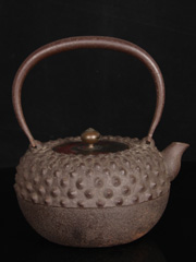 日本铁壶 日本老铁壶 长文堂，霰纹，紫铜盖k
