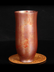 日本花器 日本铸铜 橙黄斑 直筒反口 精巧花瓶