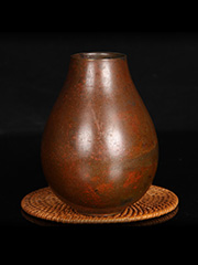 日本花器 紫斑铜 厚重 大肚 直筒收口 橙黄铜 老花瓶