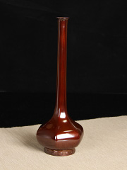 日本花器 绍荣作 紫斑铜 六面长颈鹤首瓶