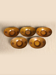 日本茶托 尚美堂造 铜黄色 素木纹 元宝型 铜杯托 五客，品相好X6