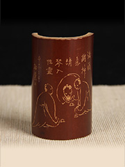 日本茶器 小号 人物雕刻 老煤竹 茶荷