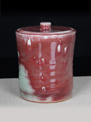 日本釉红 辰砂釉 直筒 老水指 可以用来做茶叶罐最合适不过 带原装桐木供箱