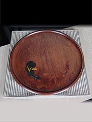 日本漆器 木胎漆器 浮雕 茄子辣椒 圆形 老果盘干泡台