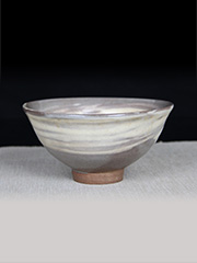 日本茶碗 底部带款 斗笠型 随意描绘上色 极有味道 山间清风 老茶碗