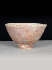 日本茶碗 斗笠型 白花点缀 自然烧出 古式风格 老茶碗