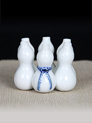 日本盖至 平户白瓷 六瓢 葫芦盖置 玲珑可爱 带原装桐木供箱