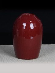 日本花瓶 釉里红辰砂烧出 质感特好 摆在茶桌上当花插特别有味道 带原装桐木供箱