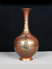 日本花瓶 铸铜工艺 橙金斑 峰云底款 大肚 长颈 花瓶 带原装桐木供箱