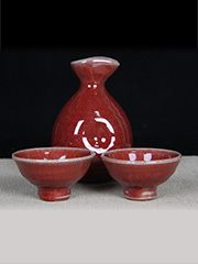 日本酒具 信乐烧作 釉里红色烧出 非常漂亮啊 特别是手感体验手工之美 茶道具 一套