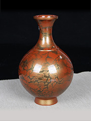 日本花瓶 铸铜工艺 橙黄斑 大肚 长颈 老花瓶 带原装桐木供箱