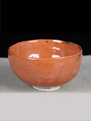 日本茶碗 赤橙色 莹润透光 老茶碗 带原装盒