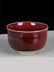 日本茶碗 辰砂釉 火红色 老茶碗 带原装桐木供箱