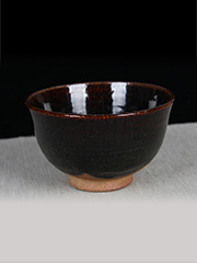 日本茶碗 居士纪念款 釉黑点黄光 老茶碗 带原装盒