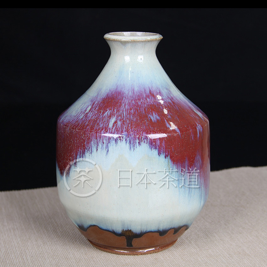 日本花瓶 西山窑 钧瓷色 饱满性强 大肚 收口 老花瓶 带原装桐木供箱