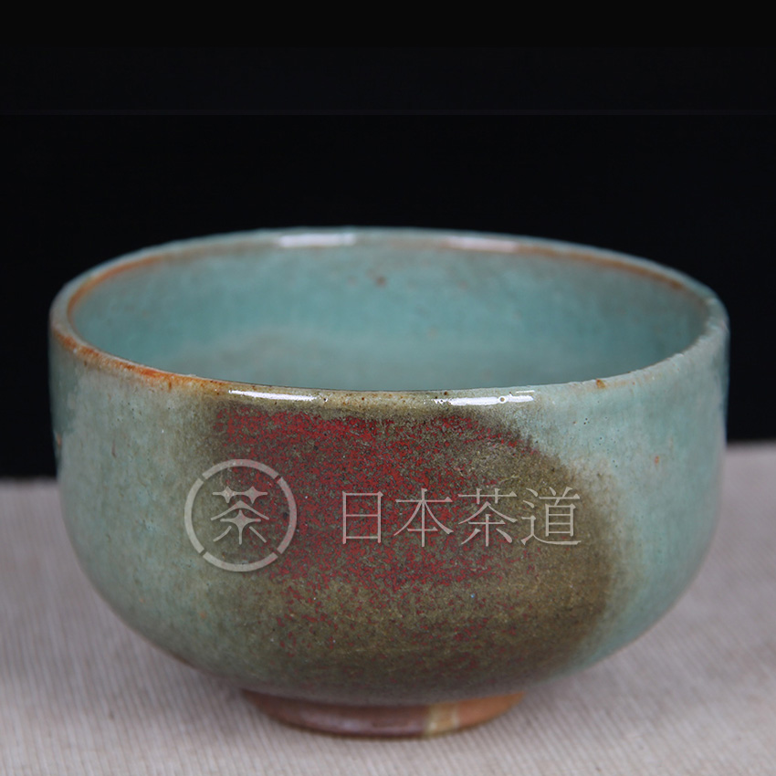 日本茶碗 春山作 釉红大绘 老茶碗 带原装桐木供箱