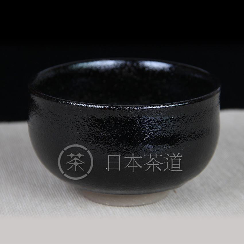 日本茶碗 底部带款 黝黑莹润 老茶碗 带原装桐木供箱