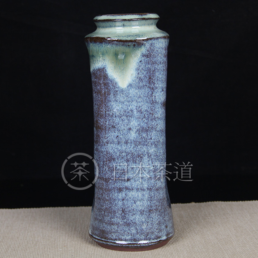 日本花瓶 陶瓷花瓶松代烧蓝釉茶瓶 铁胎厚釉 带窑变工艺