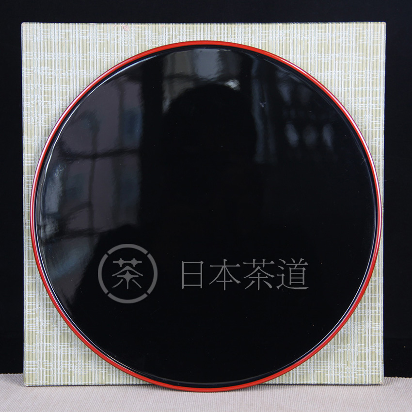 日本漆器 轮岛涂木胎漆器 黑漆大圆盘 内黑漆，底朱红大漆，尺寸较大，做奉茶盘极为合适