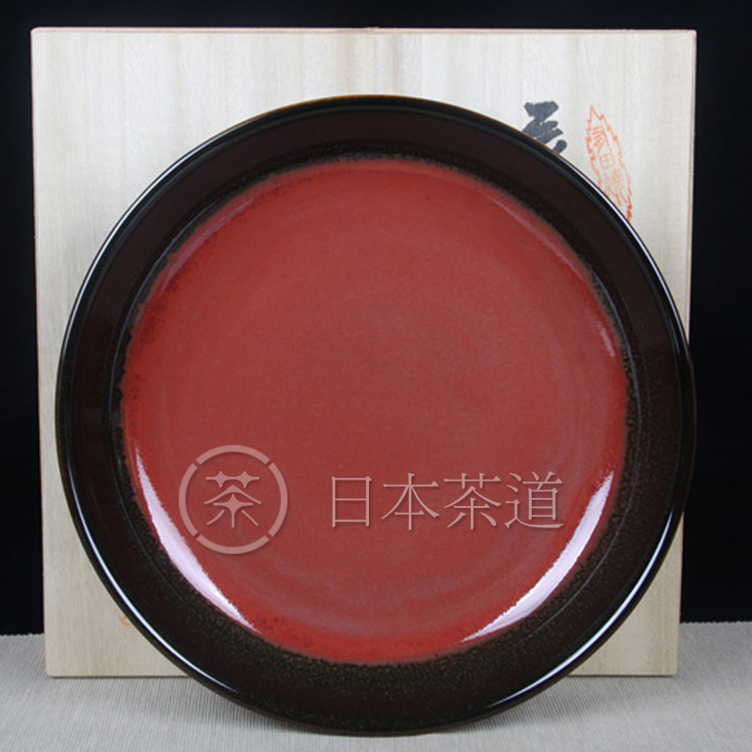日本陶瓷 日本辰砂釉大果子盘 黑底辰砂釉工艺，釉水肥厚
