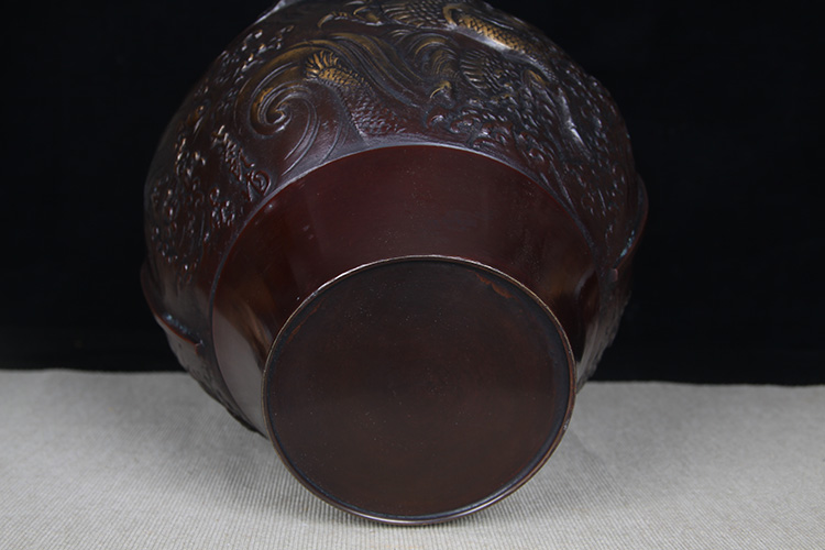 日本花器日本铸铜龙纹铜花瓶花入日本名家坂田七太郎作高浮雕龙纹 
