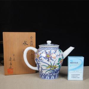 日本陶瓷急须日本斗彩松竹梅三友炮口大急须茶壶，画工精细，难得