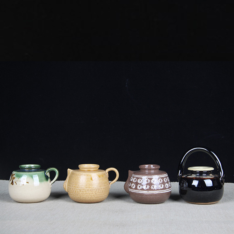 日本茶叶入 日本色釉茶入四件套 四只一套，各有特色，一只盖子，带原装供箱