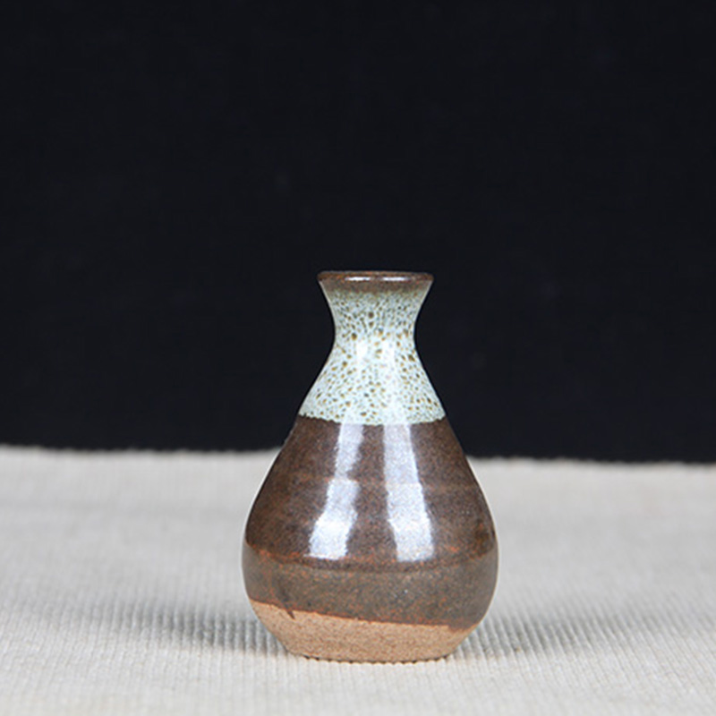 日本花器 日本酱釉花釉口小瓶