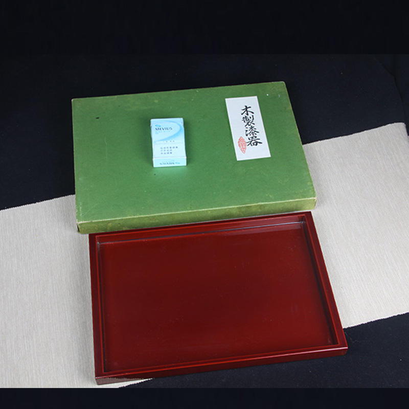 日本漆器 日本漆器四方盘1 日本轮岛涂木胎漆器盘，内朱红大漆，底为黑漆