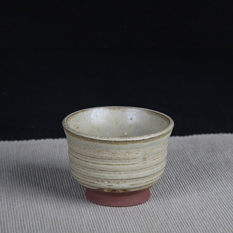 日本品茶杯 日本黄褐釉螺旋纹反口杯 带供箱
