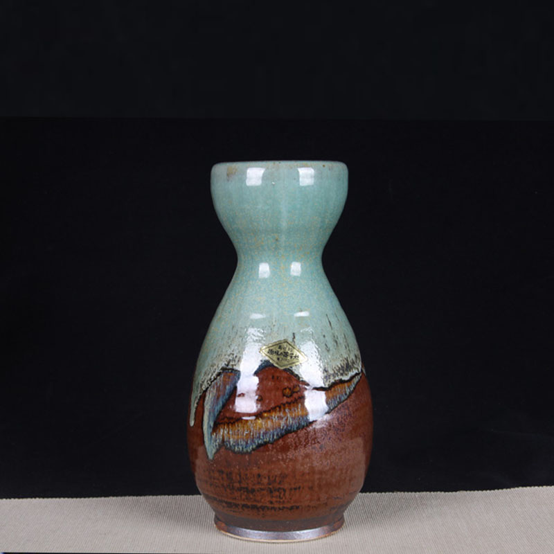 日本花器 日本褐釉绿釉大肚广口花瓶花入花插 日本色釉工艺，高温烧制，釉水肥润