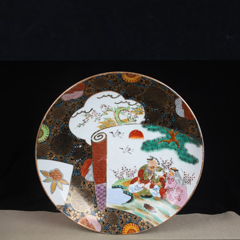日本陶瓷 日本九谷烧彩绘人物图案大圆盘