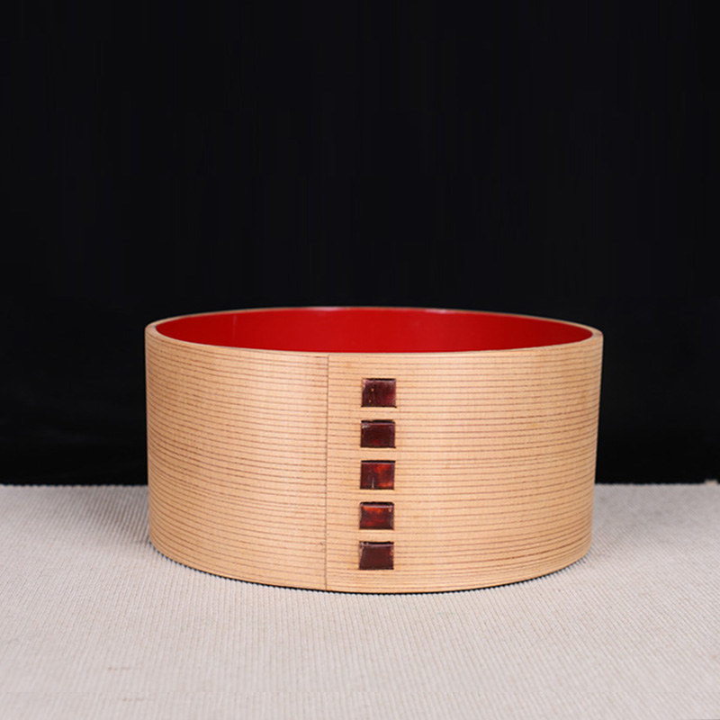 日本建水 日本木制筒形建水 内朱红大漆，外底黑漆，整体原木色