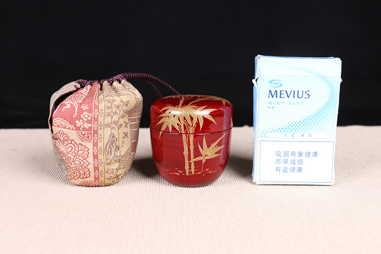 日本茶器日本漆器竹叶纹枣型香盒日本轮岛涂漆器工艺，外朱红大漆，内黑 