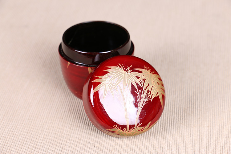 日本茶器日本漆器竹叶纹枣型香盒日本轮岛涂漆器工艺，外朱红大漆，内黑 