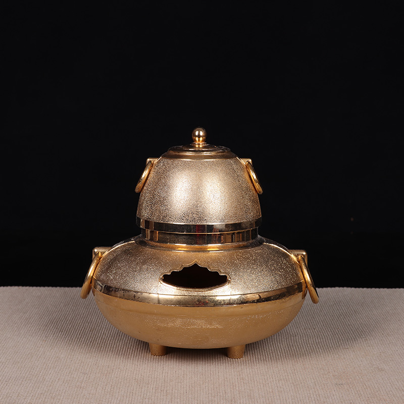 日本茶器 日本24KGP镀金风炉茶釜置物 茶釜底部有锈蚀，性价比高
