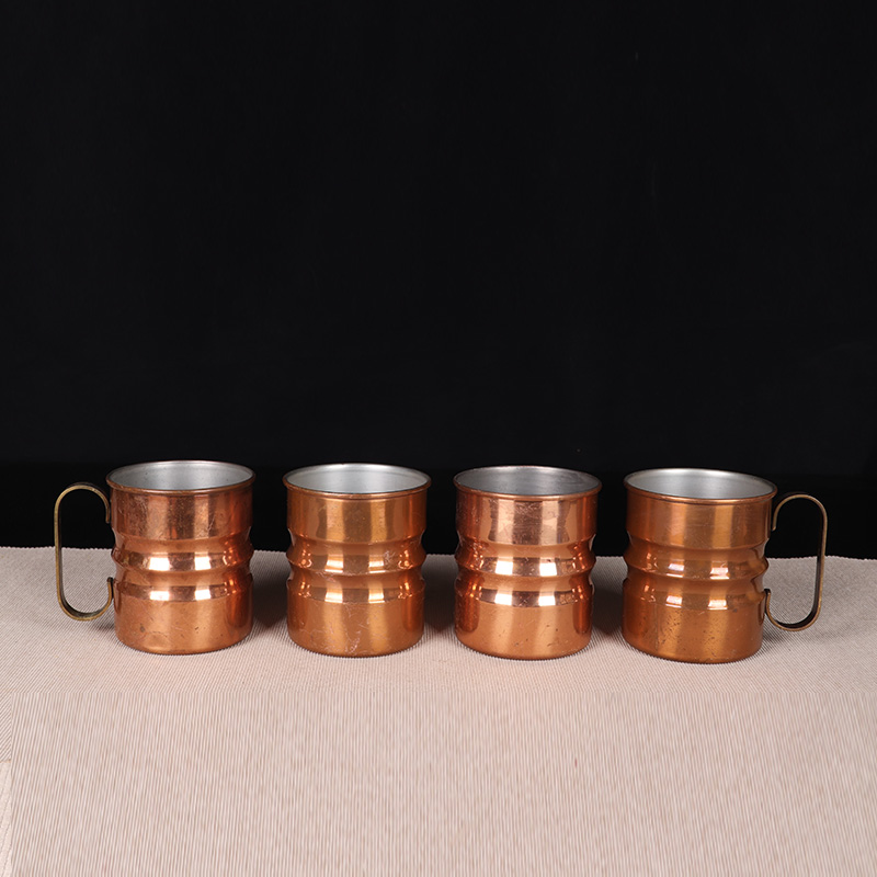 日本茶杯组 日本铜制竹节有把水杯四客