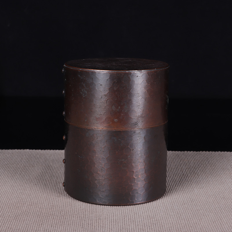 日本茶叶罐 日本手锤锤木纹直筒型茶叶罐 内镀银，整体状态好