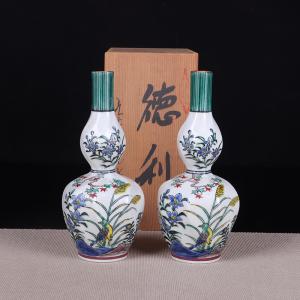 日本酒器日本九谷烧徳利酒器酒壶日本九谷烧工艺，绘制花鸟纹 